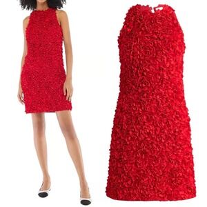 J.Crew $148 Size 10 Red 3D Floral Applique Sleeveless Cocktail Mini Shift Dress